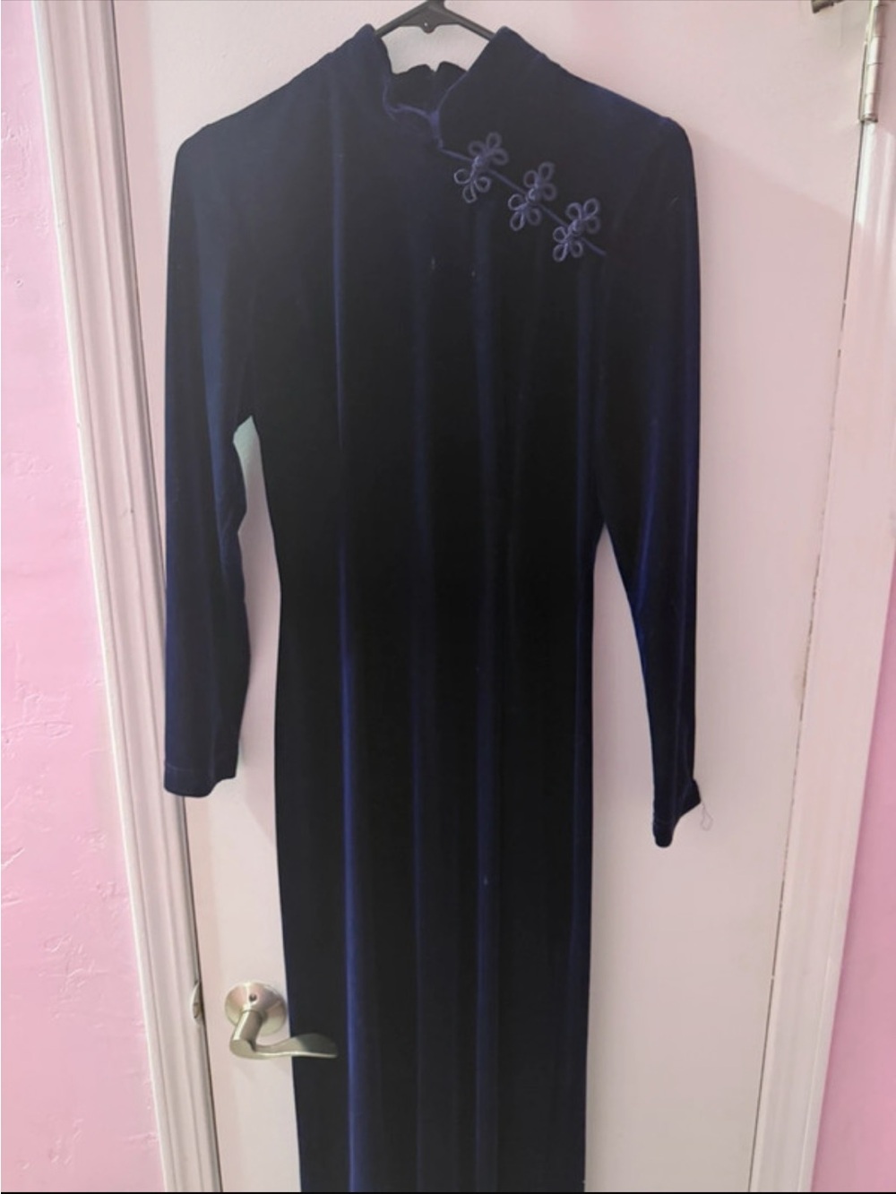 Classic Long Purple Velvet Dress with Mandarin Collar